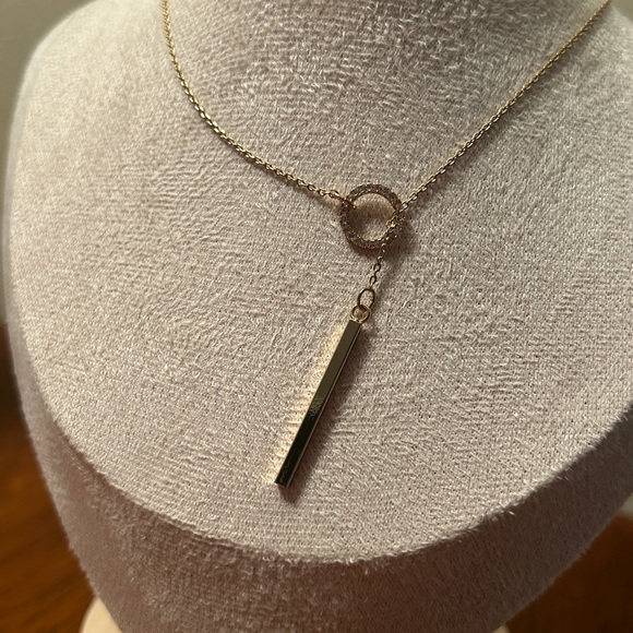 NWT Express Rhinestone Threaded Y Necklace Gold Tones - Picture 4 of 6